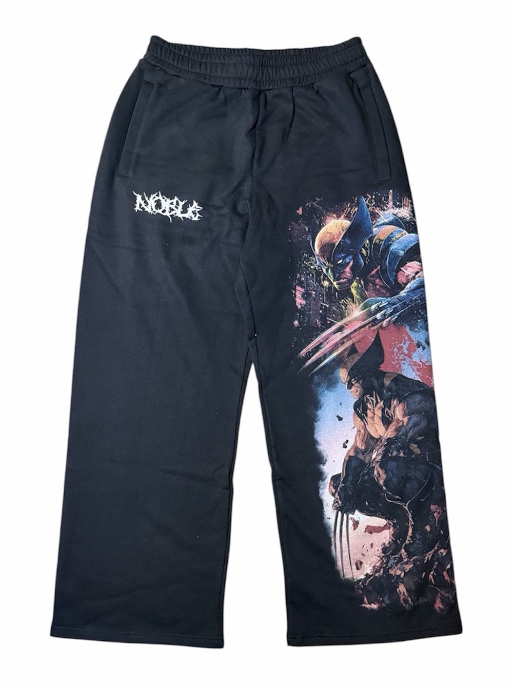 Noble Size S Black Fleece Cotton Wolverine Graphic Sweatpants Straight Leg